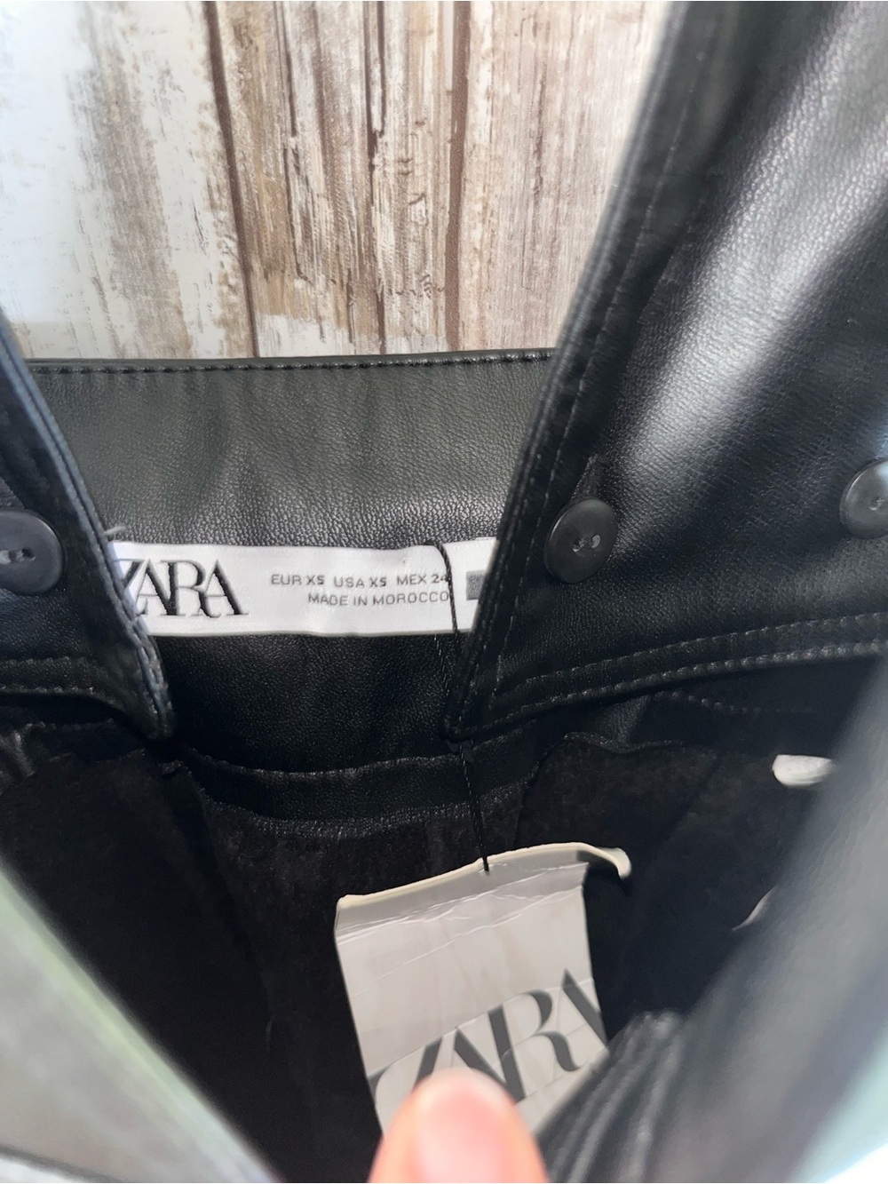 Zara Black Faux Leather Suspender Overall Pants Wide Leg XS NWT - Picture 7 of 7
